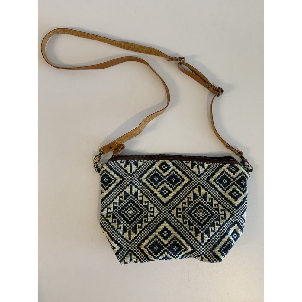Geometric Crossbody Bag Brown Leather Strap Southwestern Boho Festival Travel